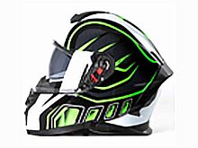 Мотошлем VIRTUE MD-820 закрытый с визором черный с зелено-белым рисунком (L)