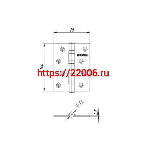 Петля Fuaro (Фуаро) универсальная IN4400U/A OS (4BB/A 100x75x2,5) античное серебро фото 2
