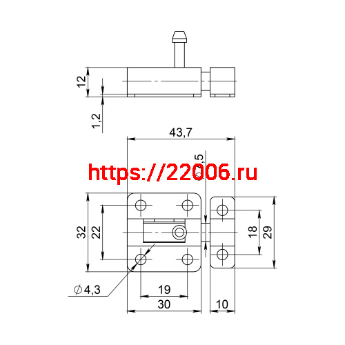 Шпингалет Ajax (Аякс) мебельный металлический SPD40х30 BL черный фото 2