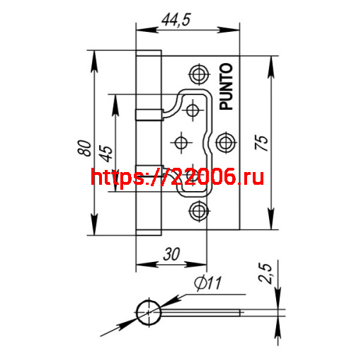 Петля Punto (Пунто) универсальная без врезки IN3200W-HD AB (200-2B/HD 75x2,5) бронза фото 3