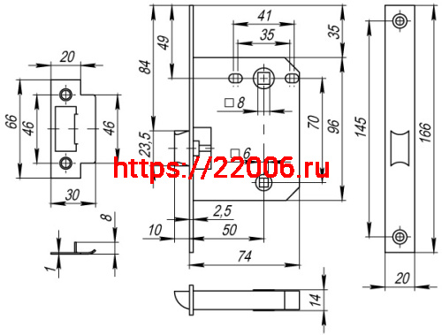 Защелка Fuaro (Фуаро) врезная PLASTP72-50 (P72-50) GP латунь фото 3