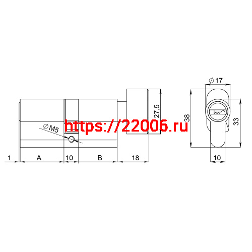 Цилиндровый Fuaro (Фуаро) механизм (200 ZM/90) 2000ZM Knob 90 (50+10+30) BL-24 черный 5Key с вертушкой фото 3