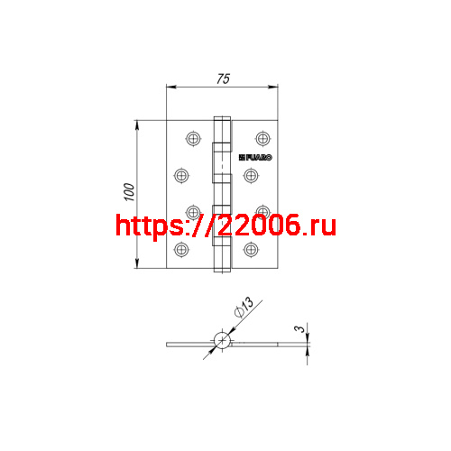 Петля Fuaro (Фуаро) универсальная HEAVY IN4400U SN (матовый никель) 100х75х3 мм фото 3