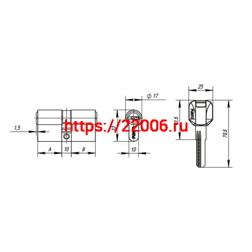 Цилиндровый Punto (Пунто) механизм MaxPro7000Key60mm(25+10+25) GR графит 7key фото 3