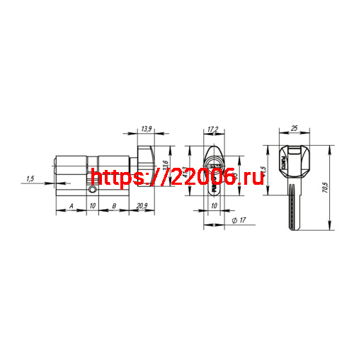 Цилиндровый Punto (Пунто) механизм MaxPro7002Knob100mm(50+10+40) SN никель 7key с вертушкой фото 4