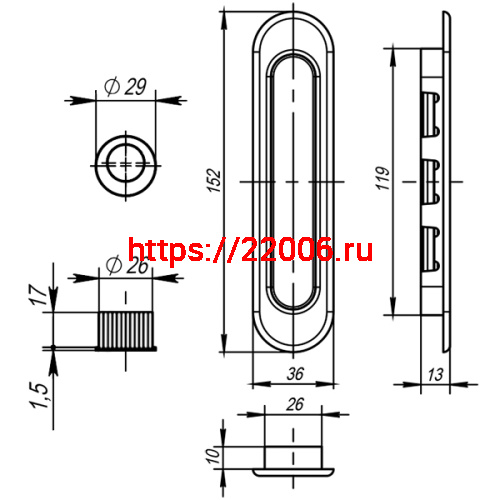 Ручка Armadillo (Армадилло) для раздвижных дверей SH.LD152.010 (SH010) АВ-7 бронза фото 4